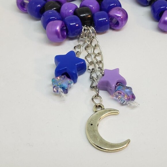 Handmade Purple Blue Galaxy Kandi Star Moon Chain Dangle Earrings - Picture 2 of 5
